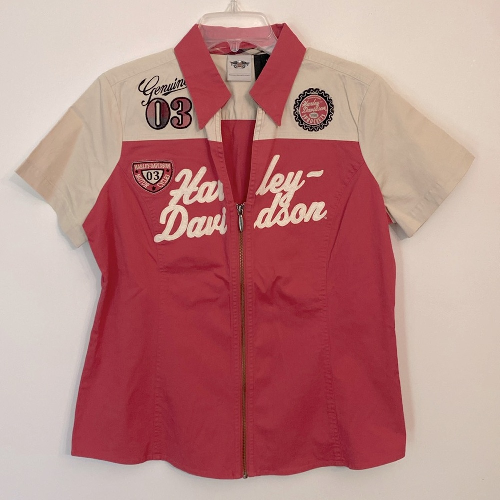 Like new Harley Davidson v-neck zip front cotton blend short sleeve shirt